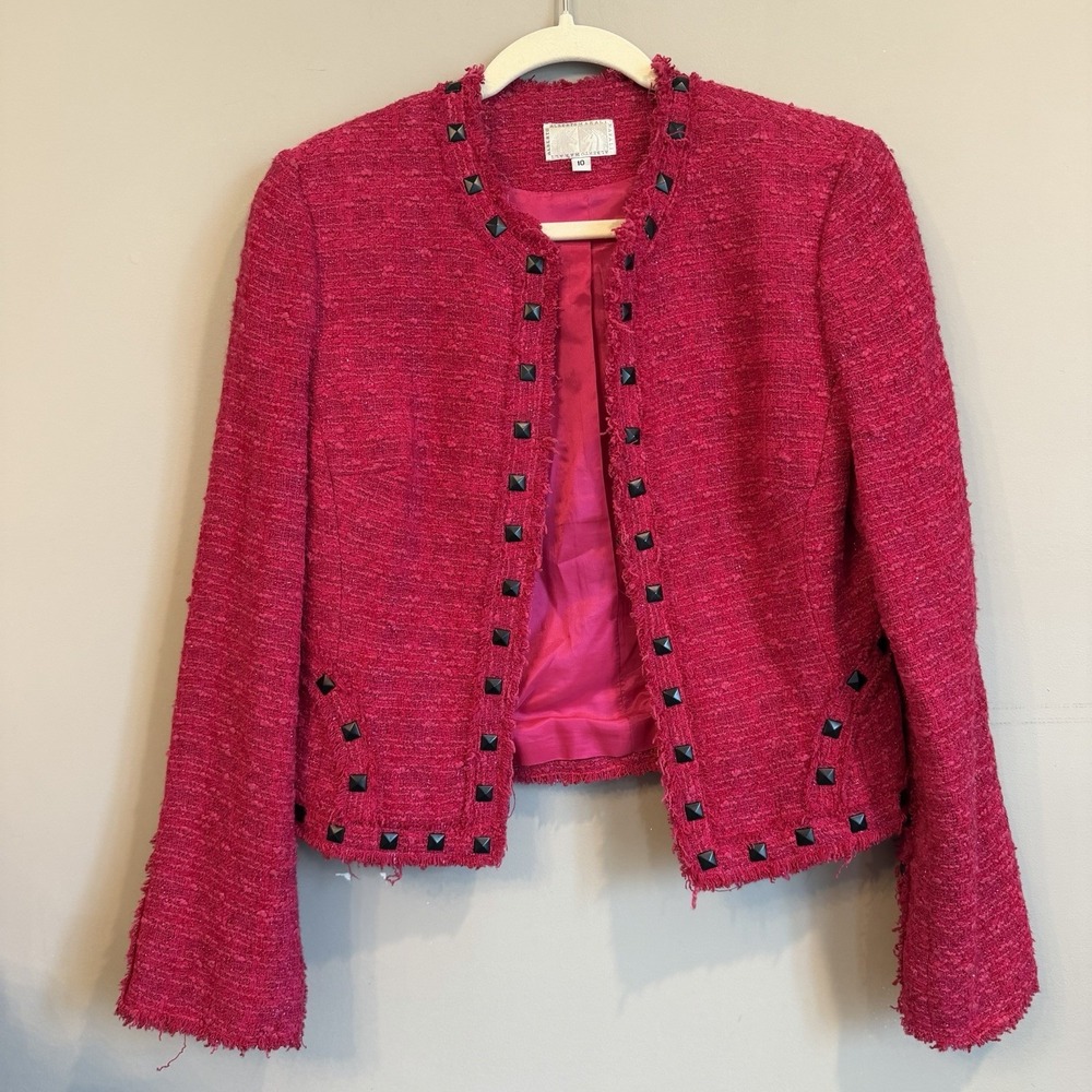 Alberto Makali Hot Pink Tweed Pyramid Stud Blazer Size 10 Barbiecore USA‎